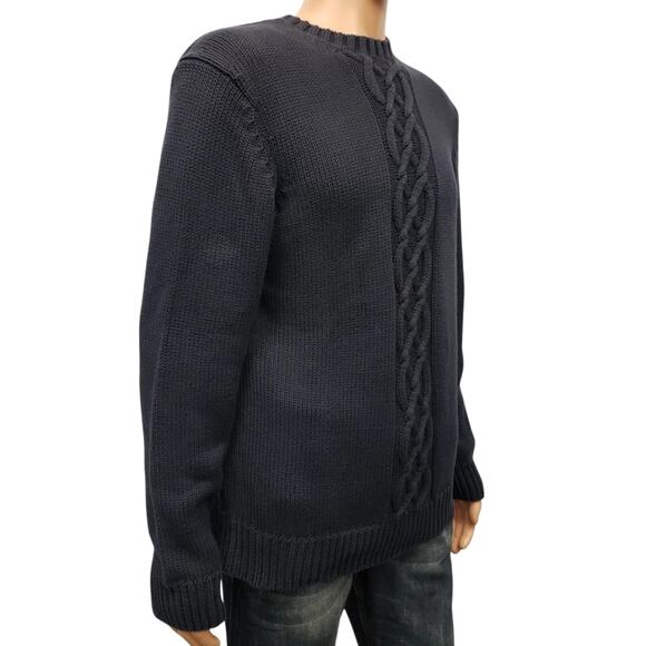 Banana Republic Fisherman Cable knit Sweater Navy Cotton Crew neck Y2K Large - Picture 4 of 11